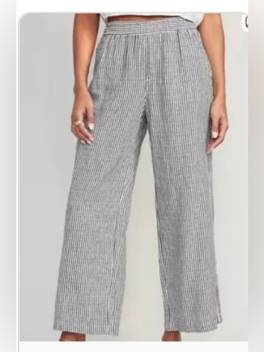 OLD NAVY High-Waist Wide-Leg Linen Blend Pant XXL 2X Blue White Stripe Nautical